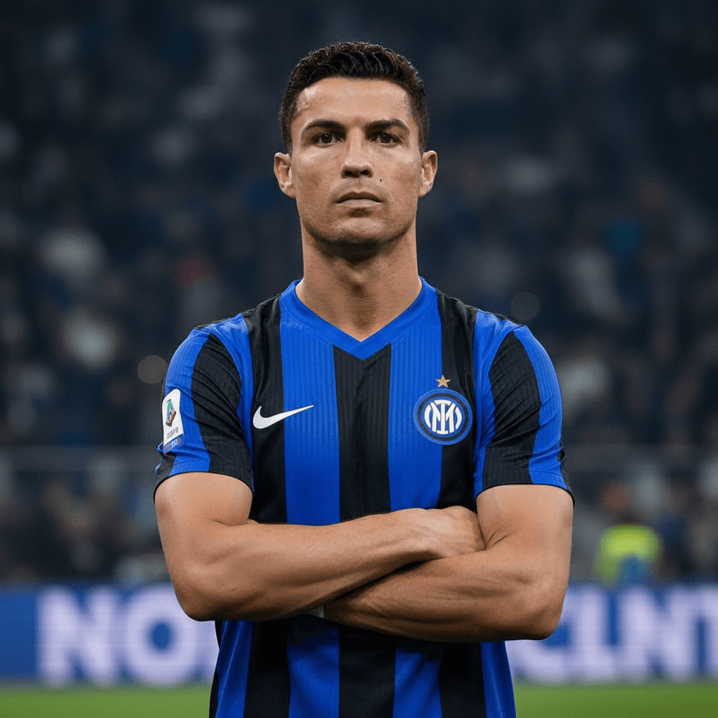 Creame una imagen de cintura hacia arriba de Cristiano Ronaldo con la camiseta d