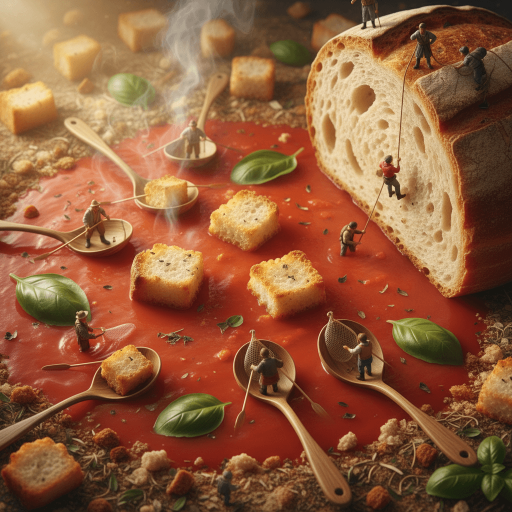A whimsical miniature world where tiny villagers sail across a giant steaming la