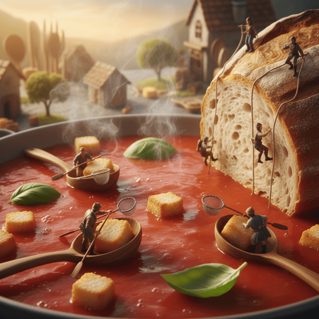 A whimsical miniature world where tiny villagers sail across a giant steaming la