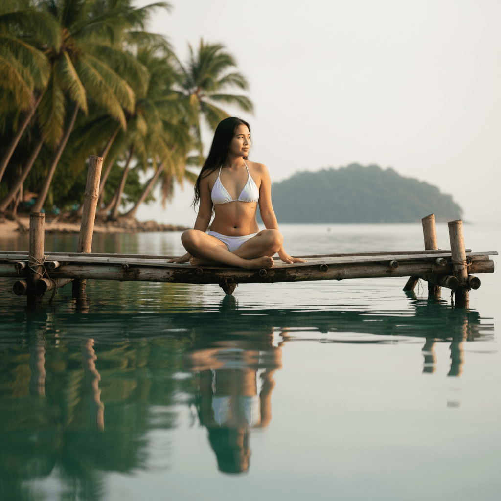   {
    "prompt": "A serene island beach with white sand and clear water portra