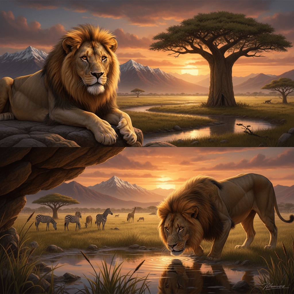 realistic lion with scenic beauty with different poses