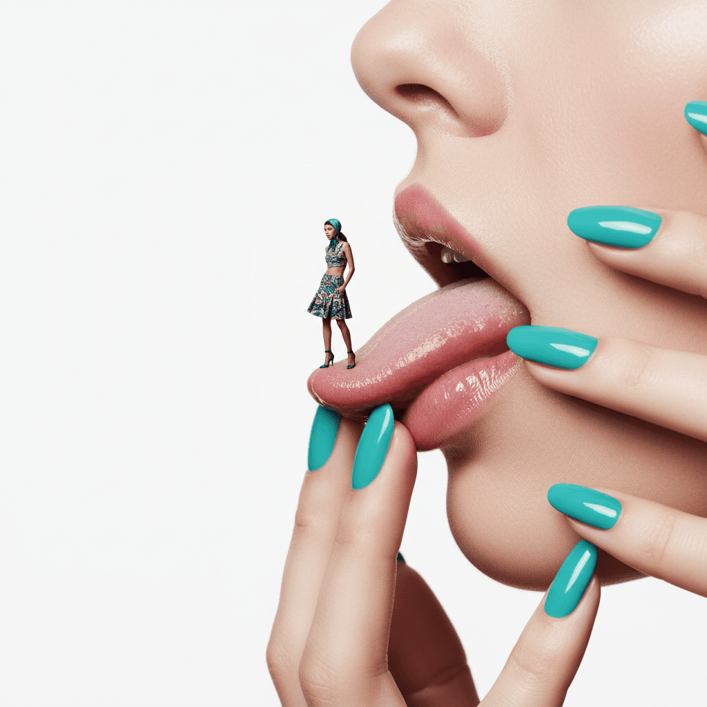 High-fashion conceptual editorial photograph, surreal composition of a close-up 