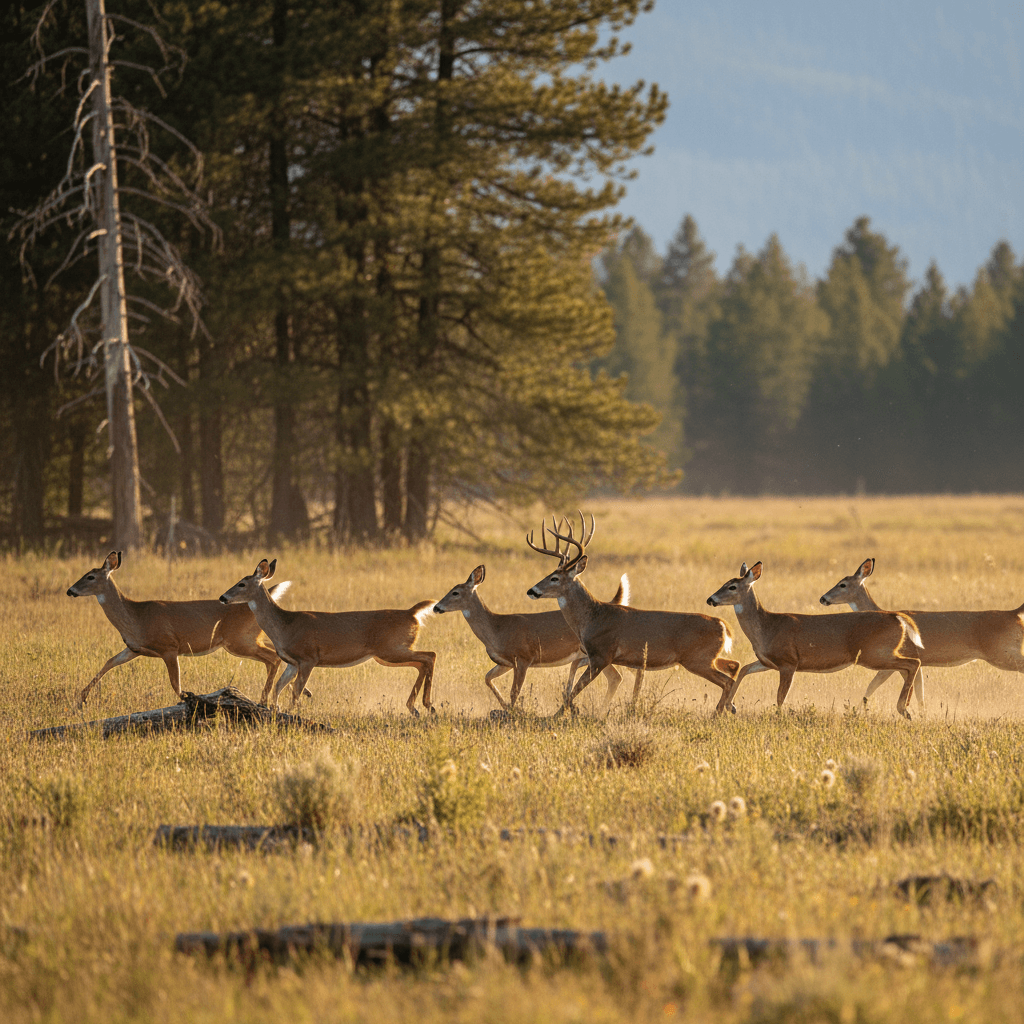 Ultra realistic photo of deers running in the wild taken from canon camera hdr