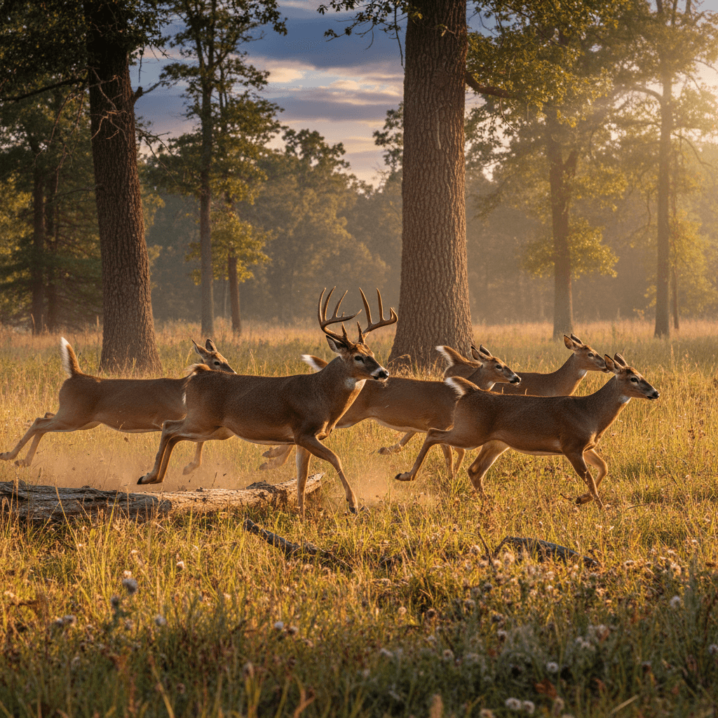 Ultra realistic photo of deers running in the wild taken from canon camera hdr