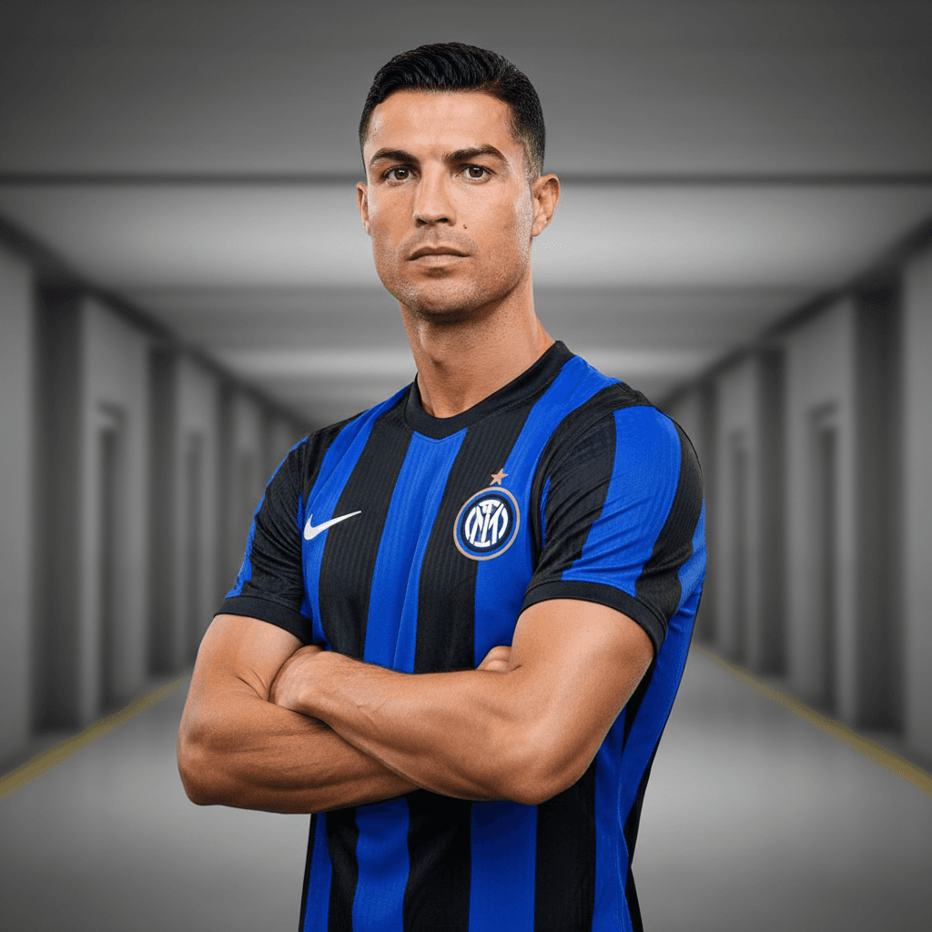 Creame una imagen de cintura hacia arriba de Cristiano Ronaldo con la camiseta d