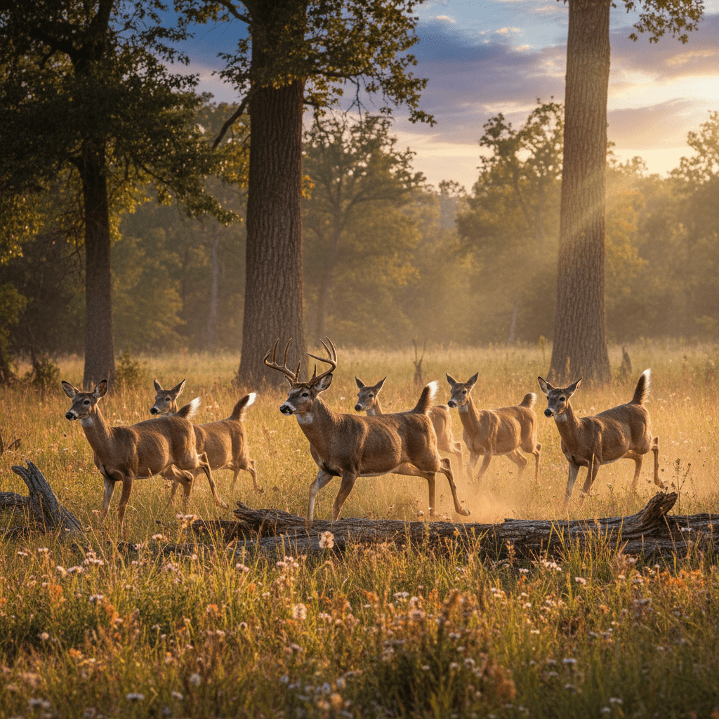 Ultra realistic photo of deers running in the wild taken from canon camera hdr