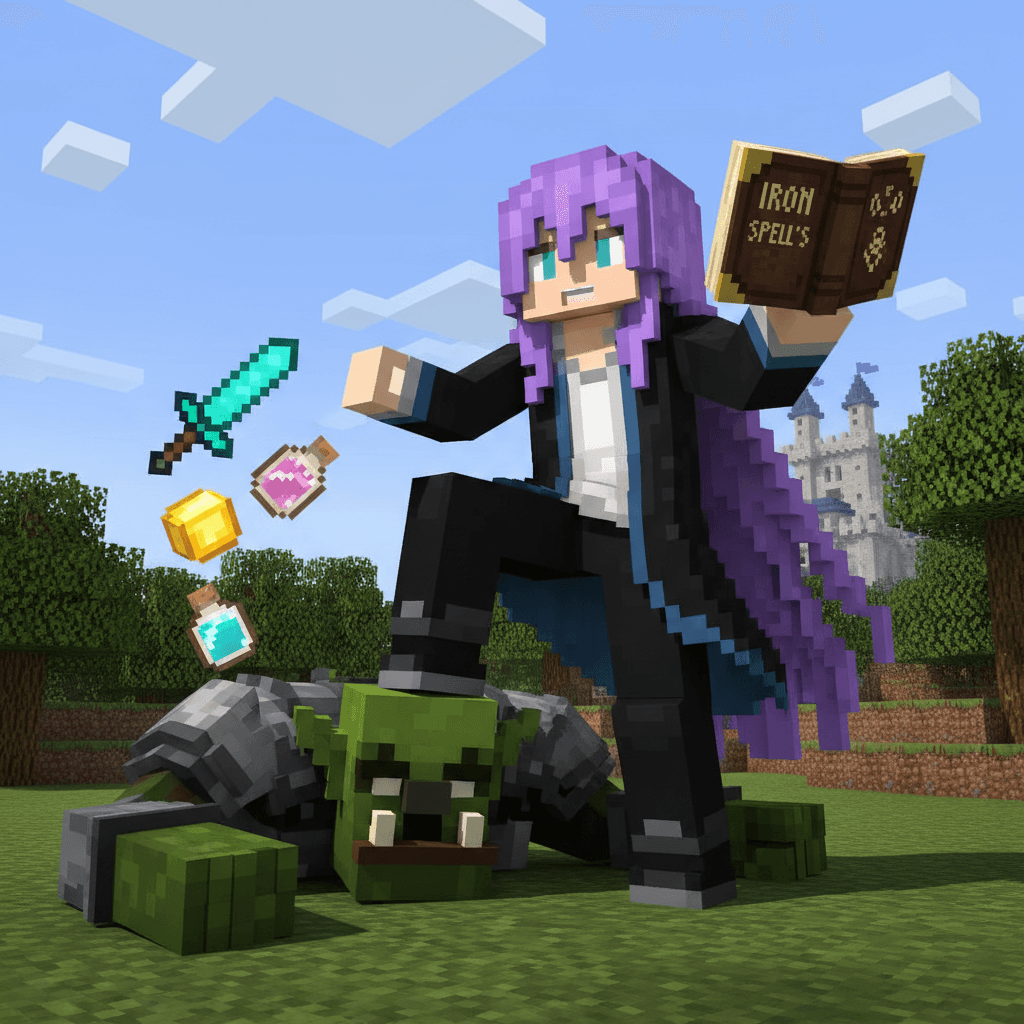 create an image in the style of minecraft, it should contain a minecraft chacter