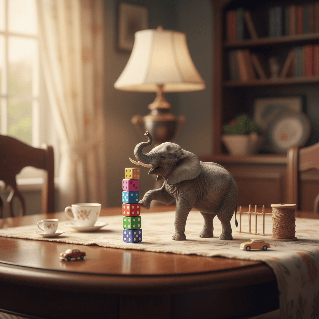 tiny elephant playing on a table