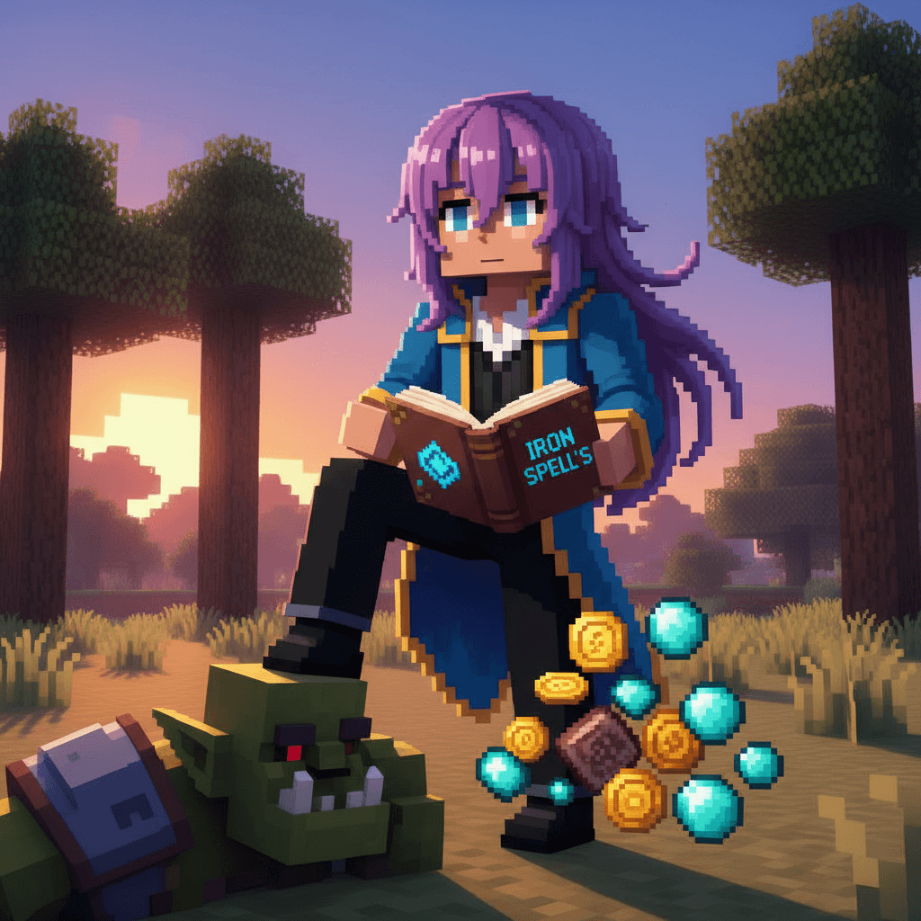 create an image in the style of minecraft, it should contain a minecraft chacter