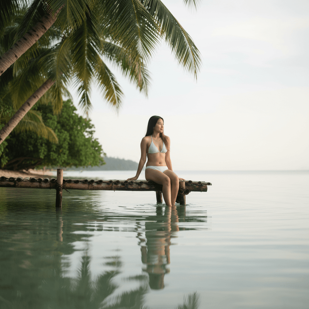   {
    "prompt": "A serene island beach with white sand and clear water portra