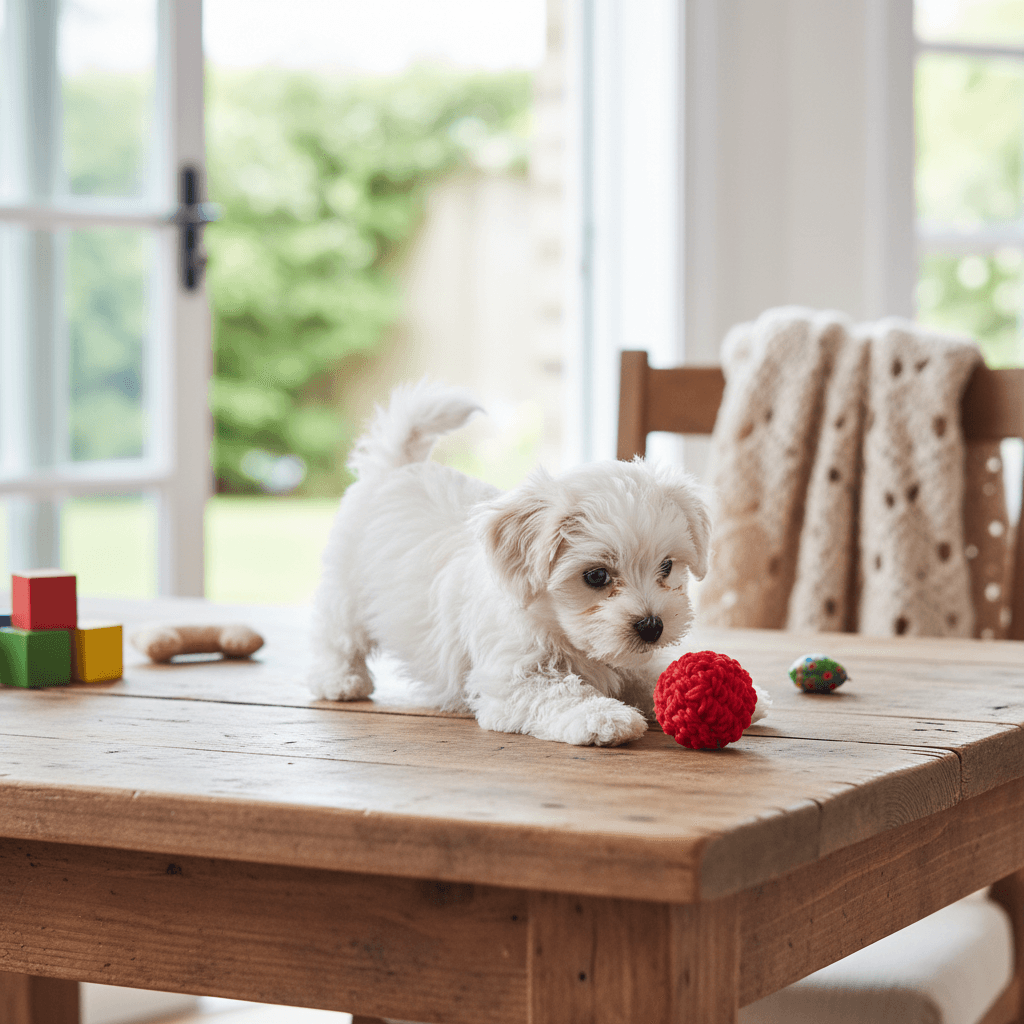 cute tiny dog playing on a table