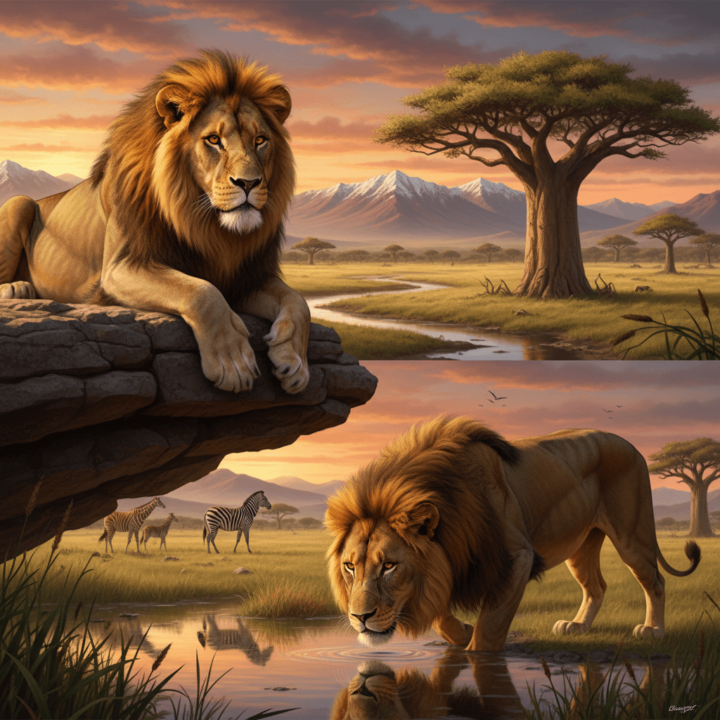realistic lion with scenic beauty with different poses